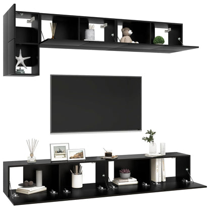 5 Piece TV Cabinet Set Black Engineered Wood