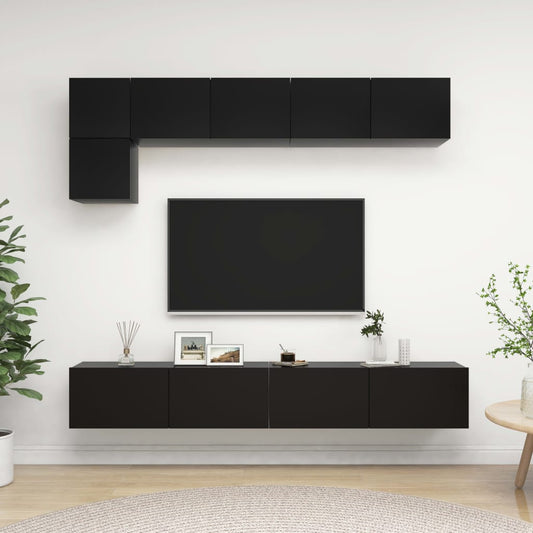 5 Piece TV Cabinet Set Black Engineered Wood