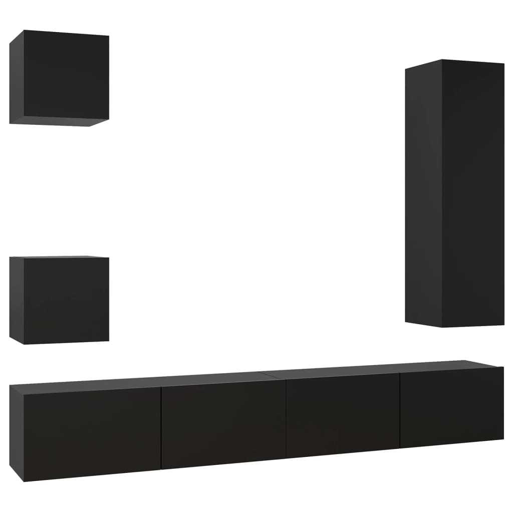 5 Piece TV Cabinet Set Black Engineered Wood