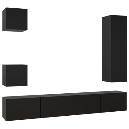 5 Piece TV Cabinet Set Black Engineered Wood