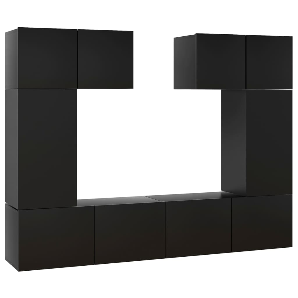 6 Piece TV Cabinet Set Black Engineered Wood