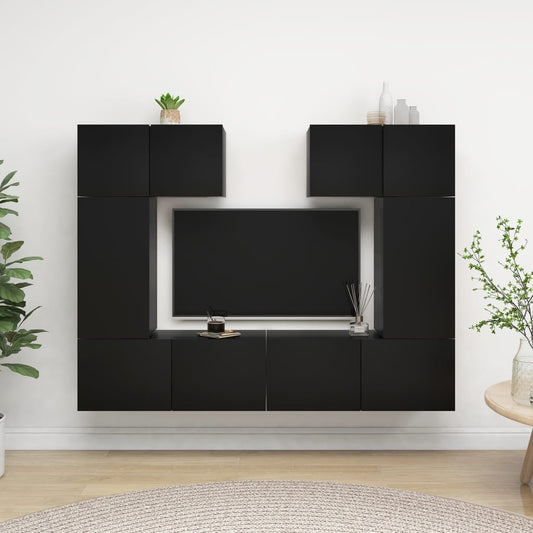 6 Piece TV Cabinet Set Black Engineered Wood