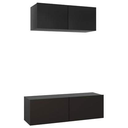 2 Piece TV Cabinet Set Black Engineered Wood