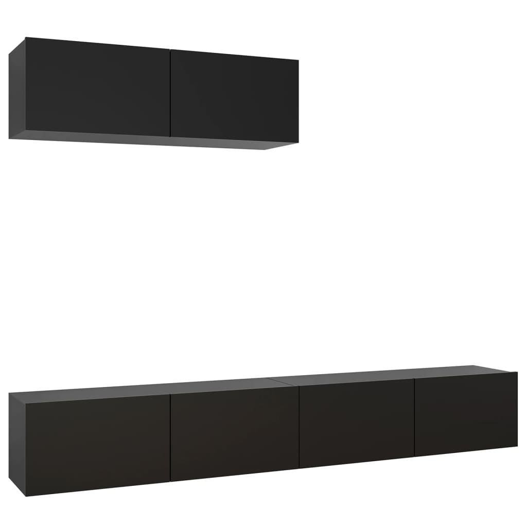 TV Cabinets 3 pcs Black Engineered Wood