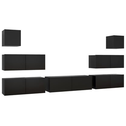 7 Piece TV Cabinet Set Black Engineered Wood