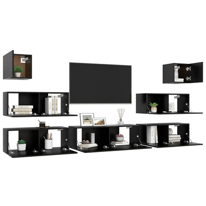 7 Piece TV Cabinet Set Black Engineered Wood