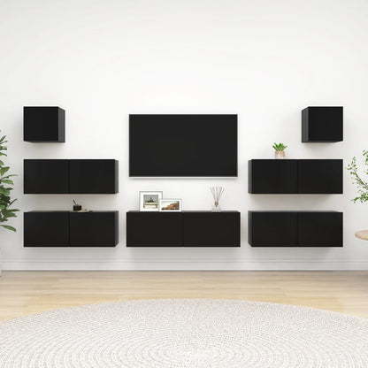 7 Piece TV Cabinet Set Black Engineered Wood