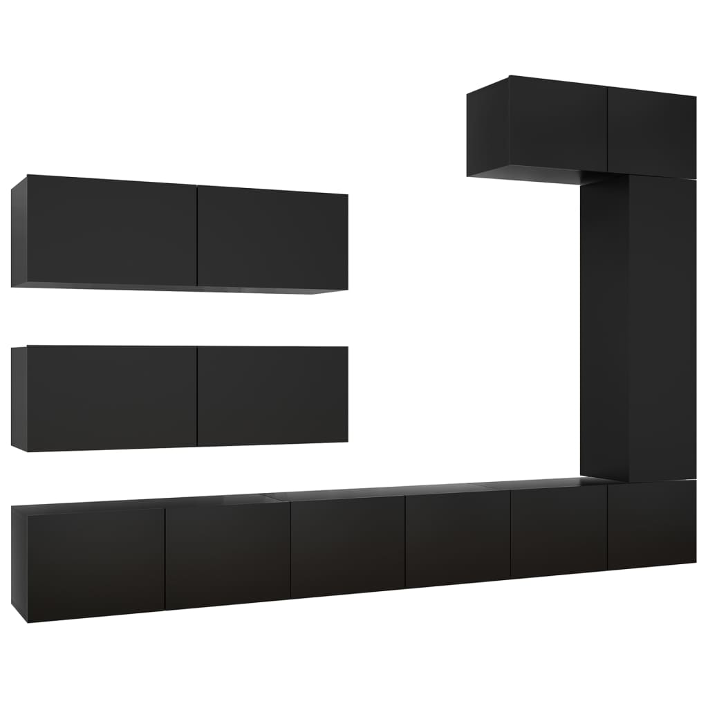 7 Piece TV Cabinet Set Black Engineered Wood