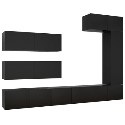 7 Piece TV Cabinet Set Black Engineered Wood