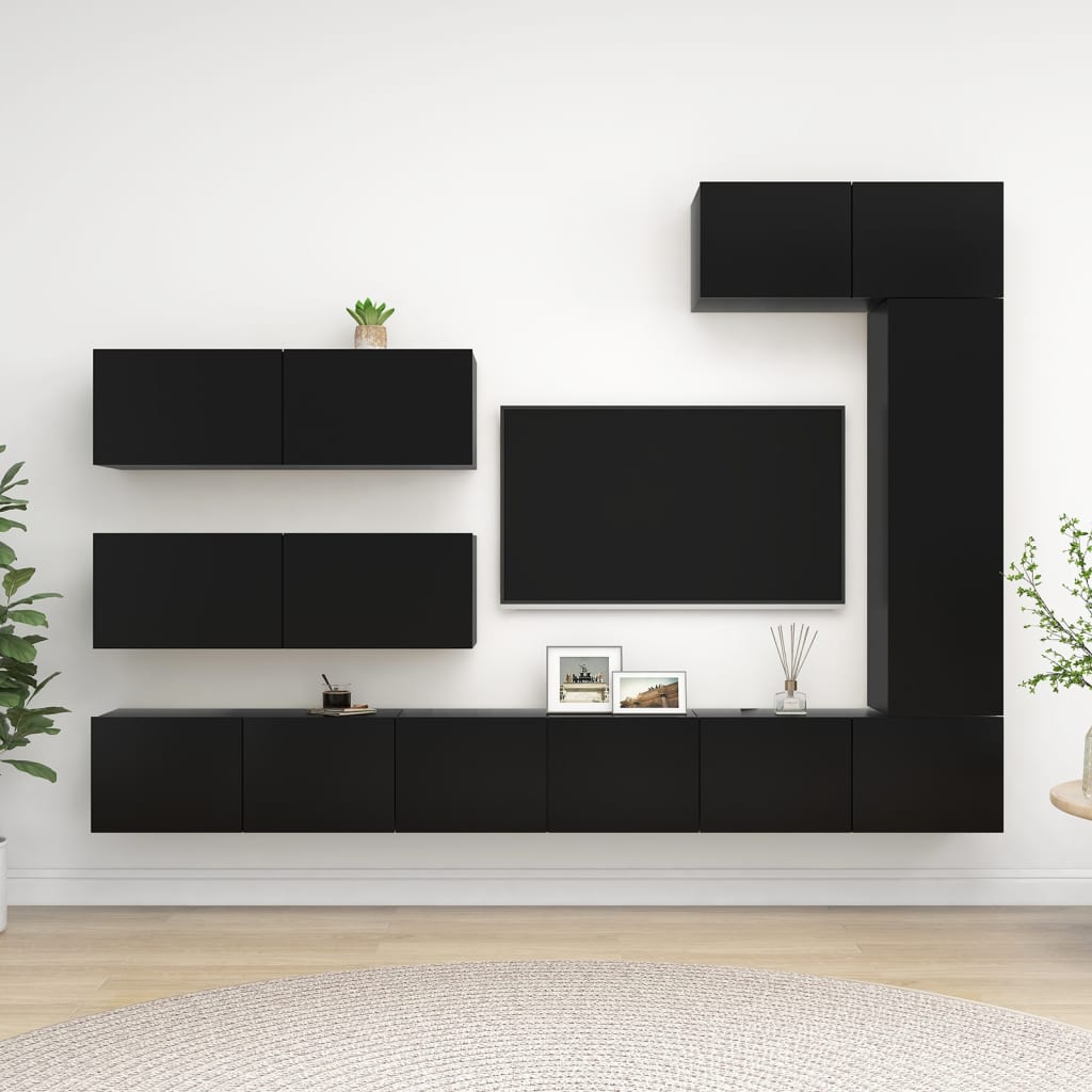 7 Piece TV Cabinet Set Black Engineered Wood