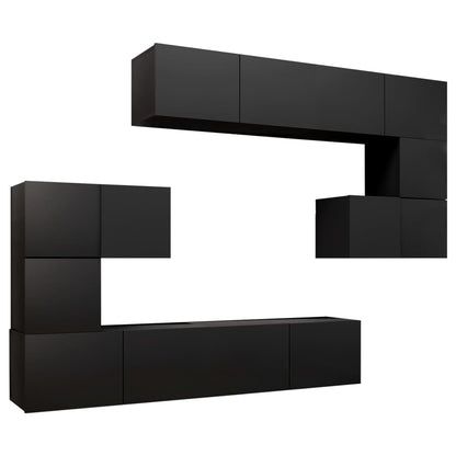 8 Piece TV Cabinet Set Black Engineered Wood