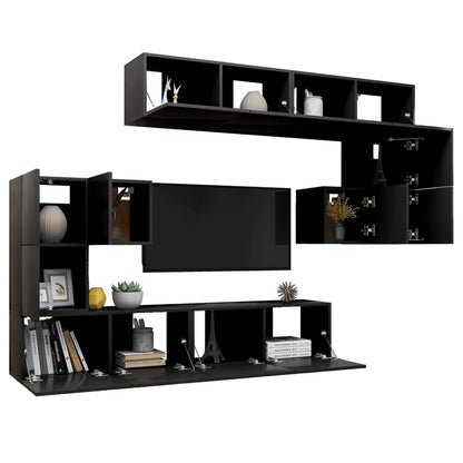 8 Piece TV Cabinet Set Black Engineered Wood