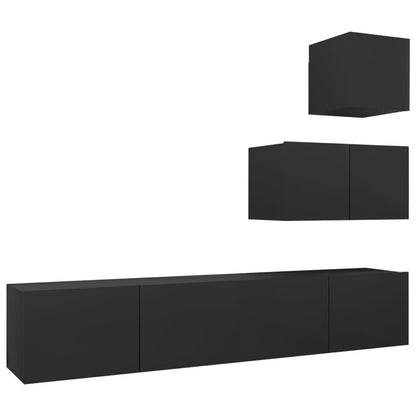 4 Piece TV Cabinet Set Black Engineered Wood