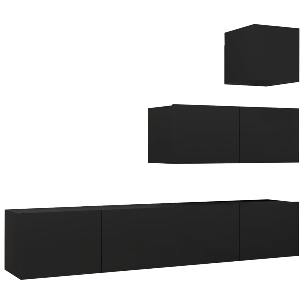 4 Piece TV Cabinet Set Black Engineered Wood