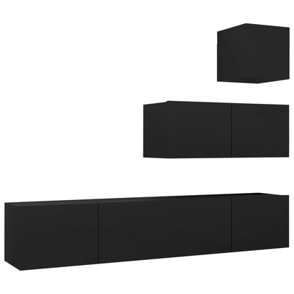 4 Piece TV Cabinet Set Black Engineered Wood