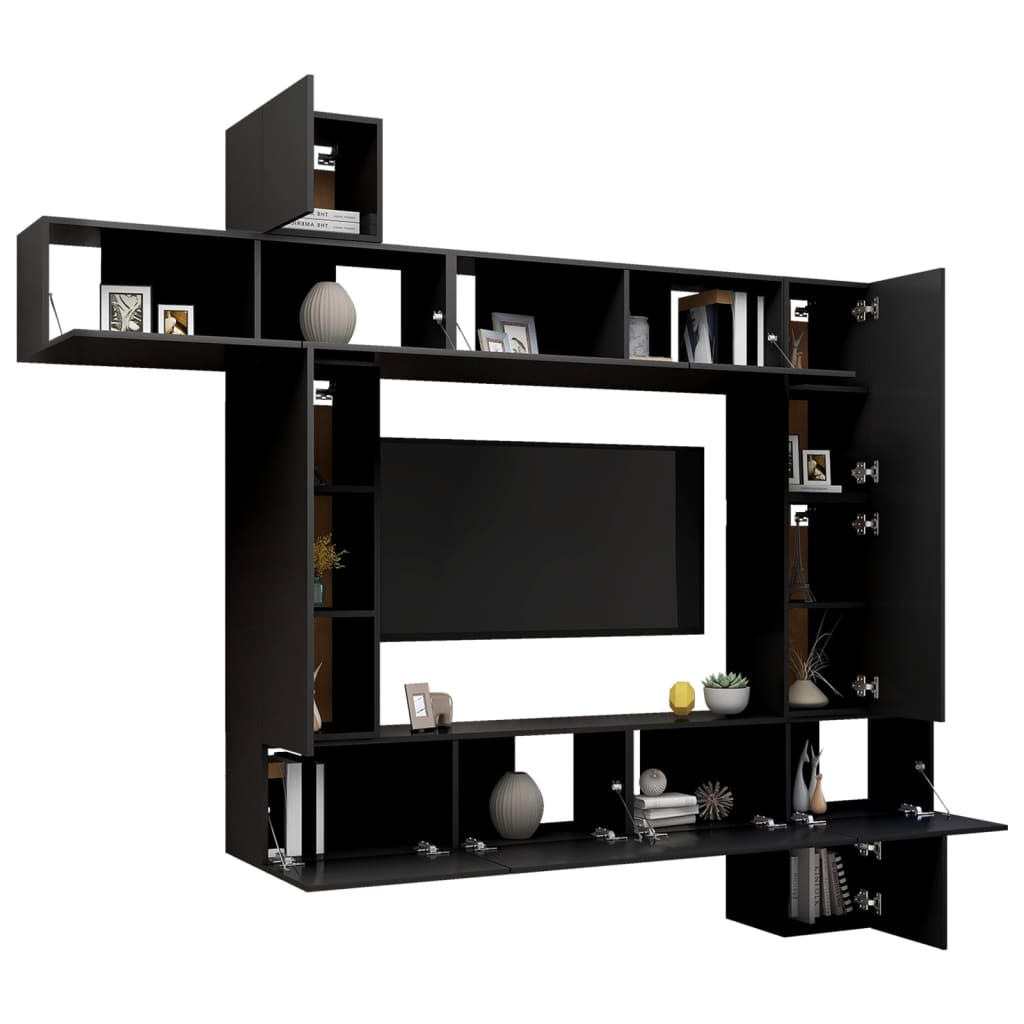 9 Piece TV Cabinet Set Black Engineered Wood