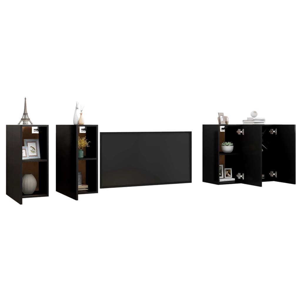 TV Cabinets 4 pcs Black 30.5x30x60 cm Engineered Wood