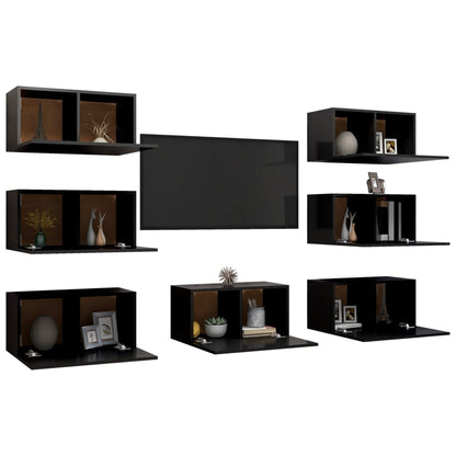 TV Cabinets 7 pcs Black 30.5x30x60 cm Engineered Wood