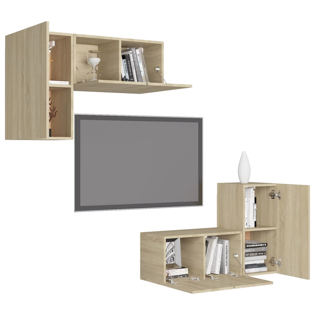 4 Piece TV Cabinet Set Sonoma Oak Engineered Wood