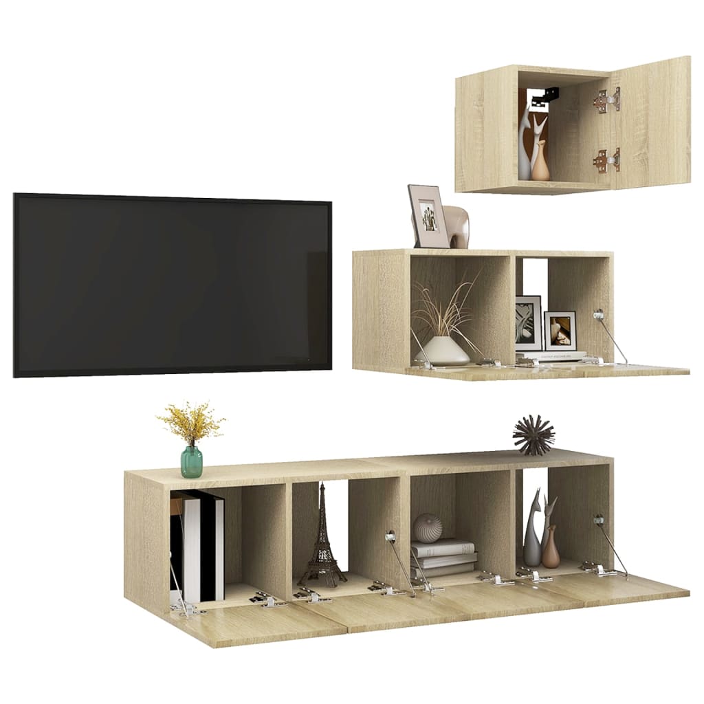 4 Piece TV Cabinet Set Sonoma Oak Engineered Wood