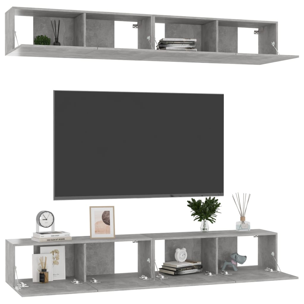 TV Cabinets 4 pcs Concrete Grey 100x30x30 cm Engineered Wood