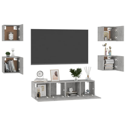 6 Piece TV Cabinet Set Concrete Grey Engineered Wood