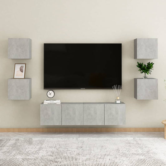 6 Piece TV Cabinet Set Concrete Grey Engineered Wood