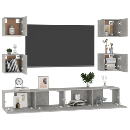 6 Piece TV Cabinet Set Concrete Grey Engineered Wood