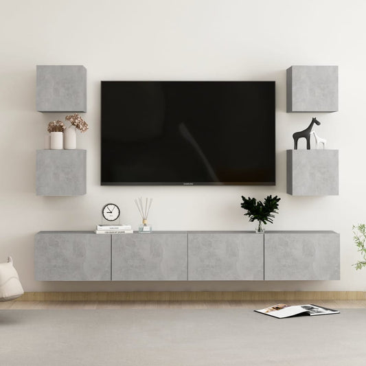 6 Piece TV Cabinet Set Concrete Grey Engineered Wood