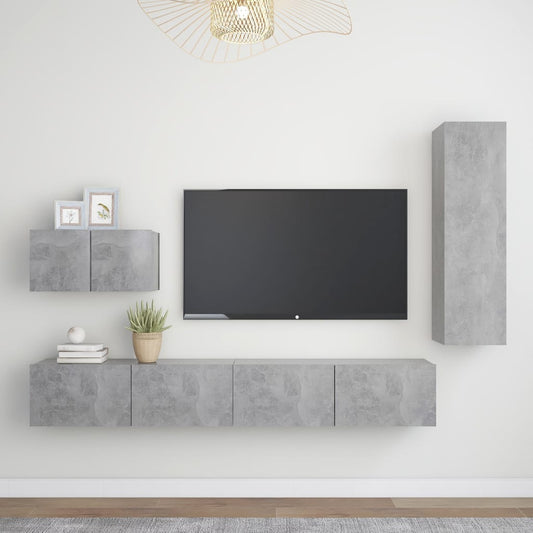 4 Piece TV Cabinet Set Concrete Grey Engineered Wood