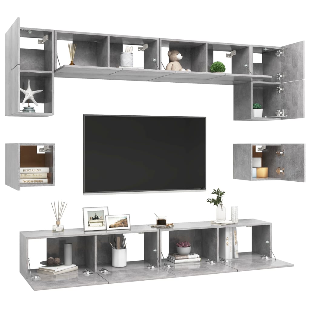 8 Piece TV Cabinet Set Concrete Grey Engineered Wood