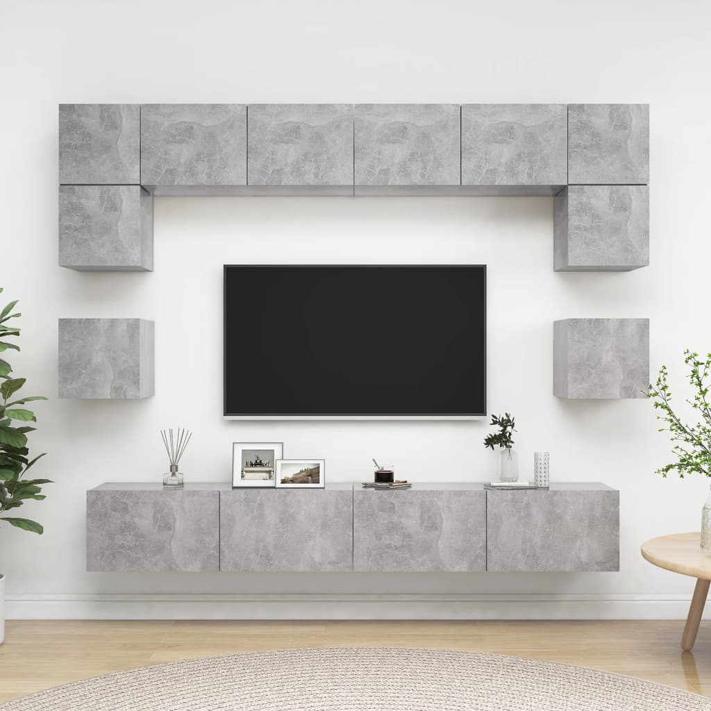 8 Piece TV Cabinet Set Concrete Grey Engineered Wood