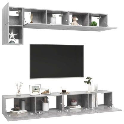 5 Piece TV Cabinet Set Concrete Grey Engineered Wood