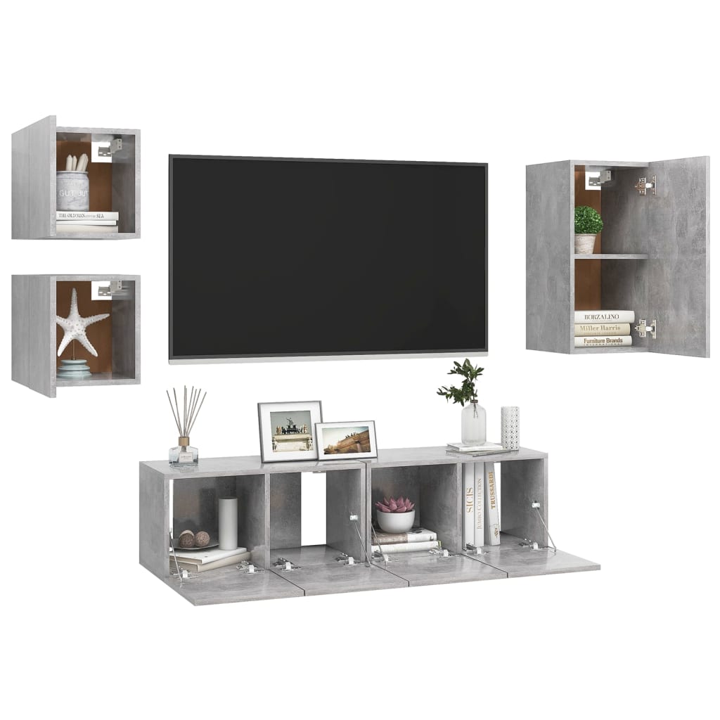 5 Piece TV Cabinet Set Concrete Grey Engineered Wood