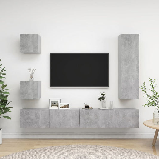 5 Piece TV Cabinet Set Concrete Grey Engineered Wood