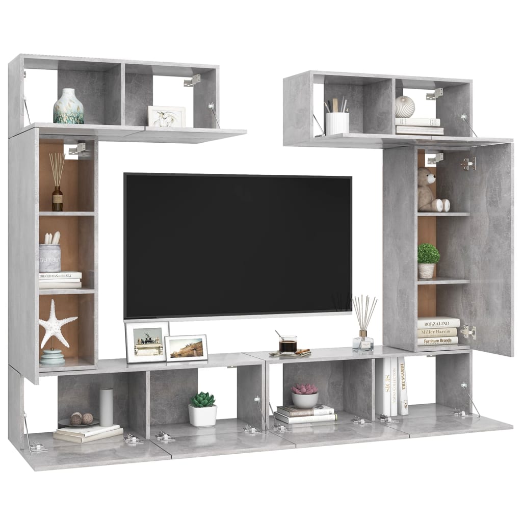 6 Piece TV Cabinet Set Concrete Grey Engineered Wood