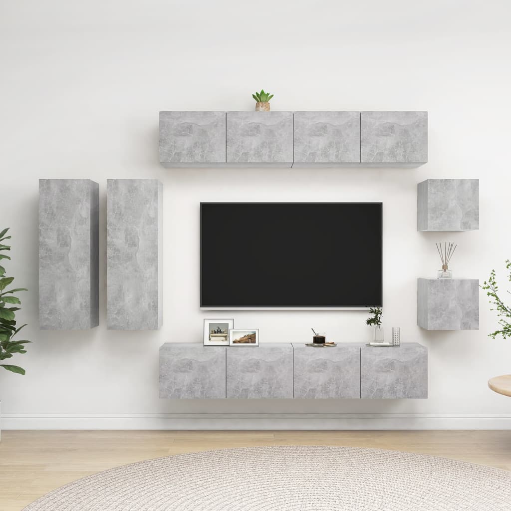 8 Piece TV Cabinet Set Concrete Grey Engineered Wood