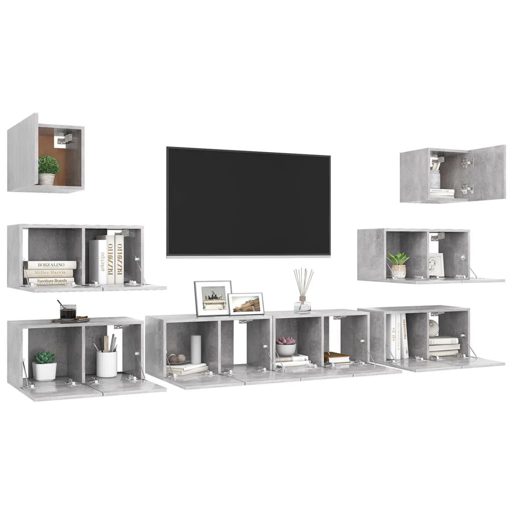 8 Piece TV Cabinet Set Concrete Grey Engineered Wood