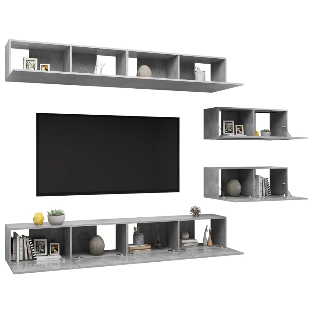 6 Piece TV Cabinet Set Concrete Grey Engineered Wood