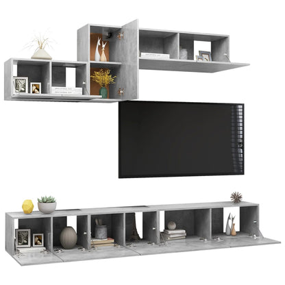 6 Piece TV Cabinet Set Concrete Grey Engineered Wood