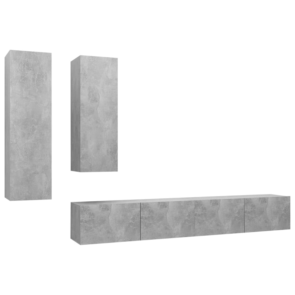 4 Piece TV Cabinet Set Concrete Grey Engineered Wood