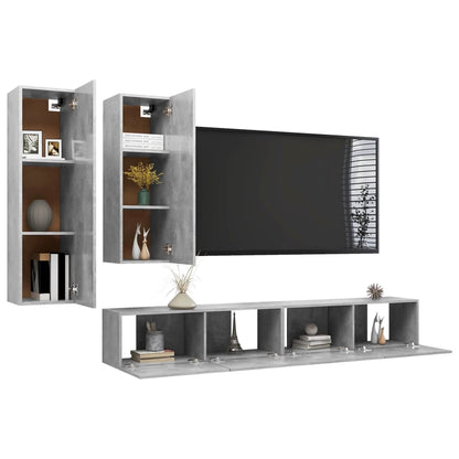 4 Piece TV Cabinet Set Concrete Grey Engineered Wood