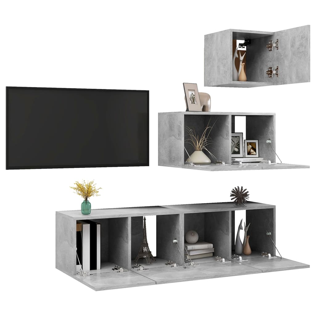 4 Piece TV Cabinet Set Concrete Grey Engineered Wood