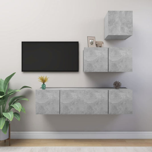 4 Piece TV Cabinet Set Concrete Grey Engineered Wood