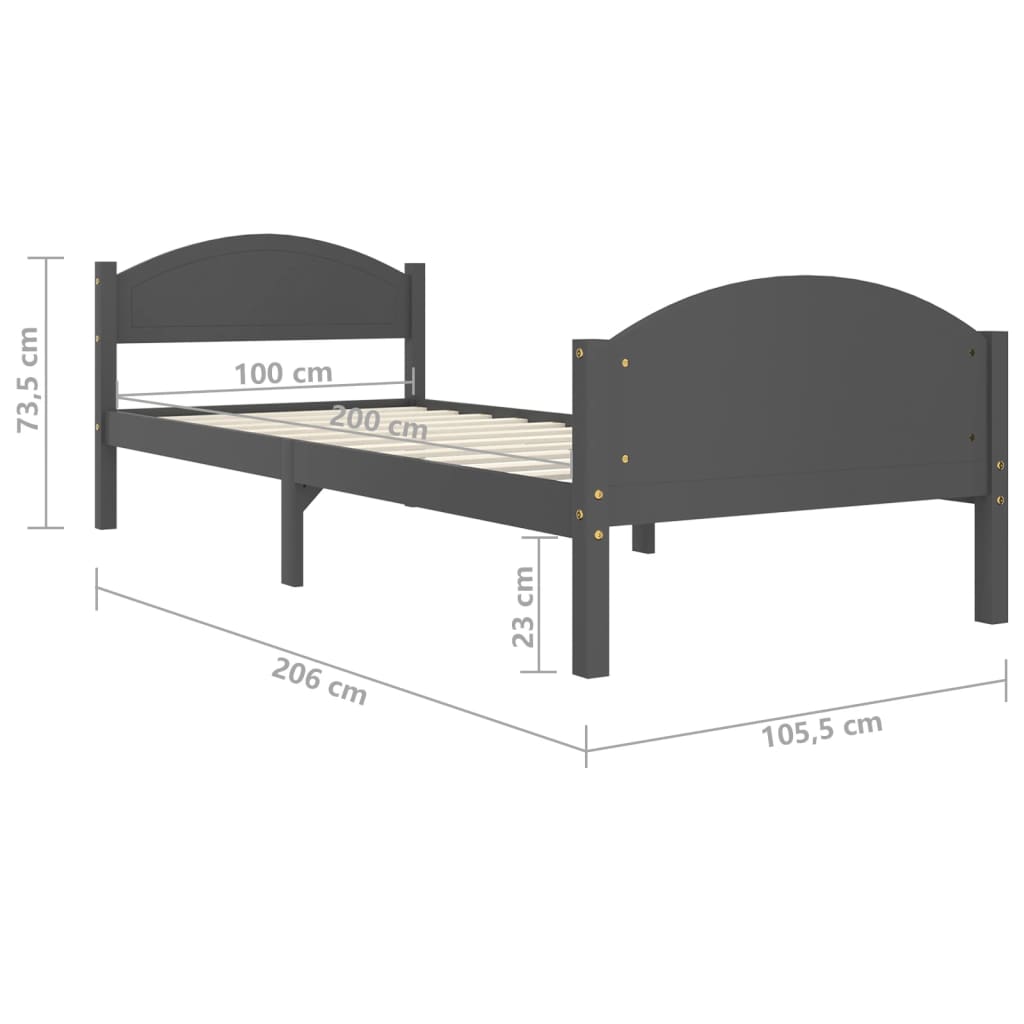 Bed Frame without Mattress Dark Grey Solid Pine Wood 100x200cm
