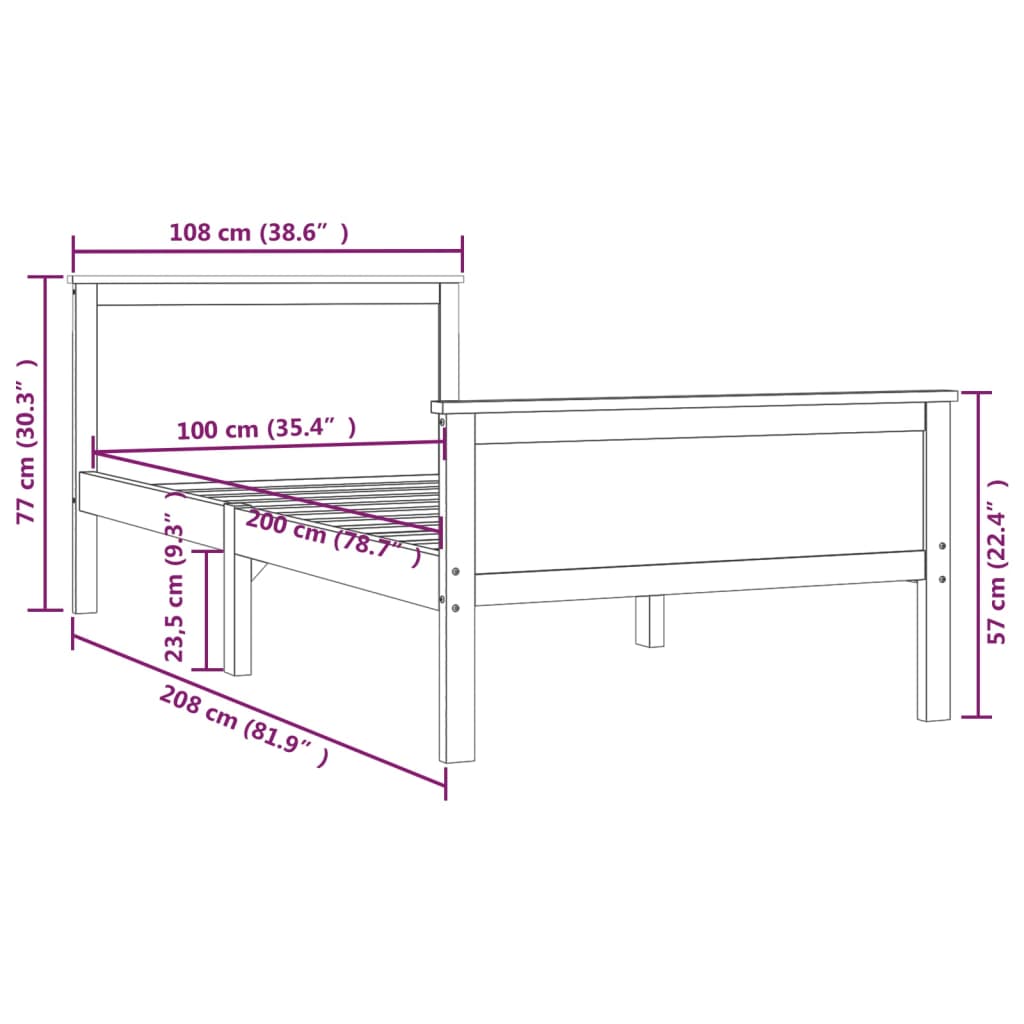 Bed Frame without Mattress Solid Wood Pine 100x200 cm