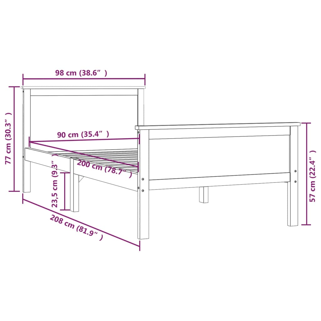 Bed Frame without Mattress Honey Brown Solid Wood Pine 90x200 cm