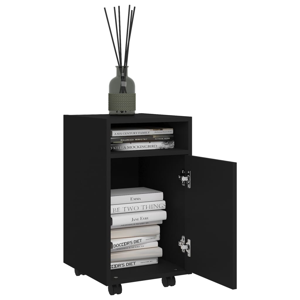 Side Cabinet with Wheels Black 33x38x60 cm Engineered Wood