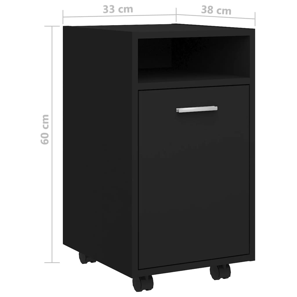 Side Cabinet with Wheels Black 33x38x60 cm Engineered Wood