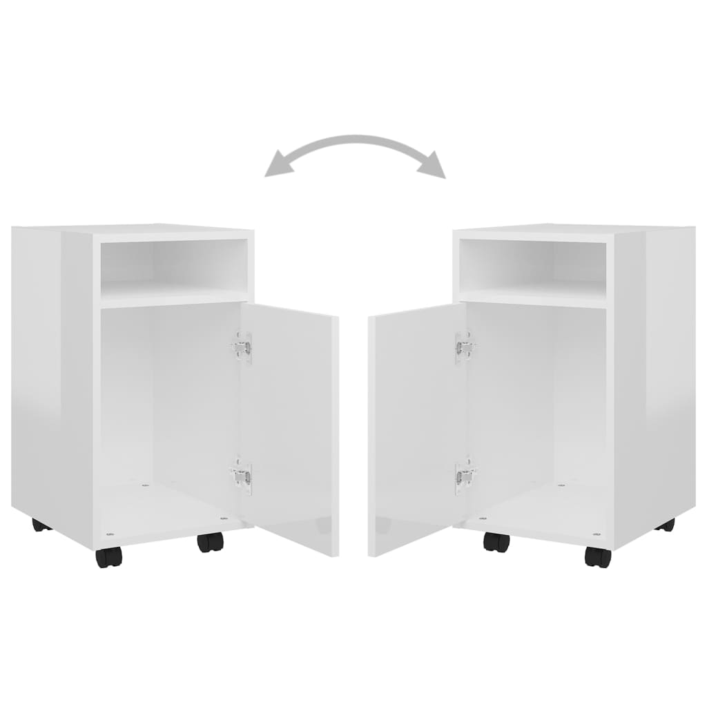 Side Cabinet with Wheels High Gloss White 33x38x60 cm Engineered Wood